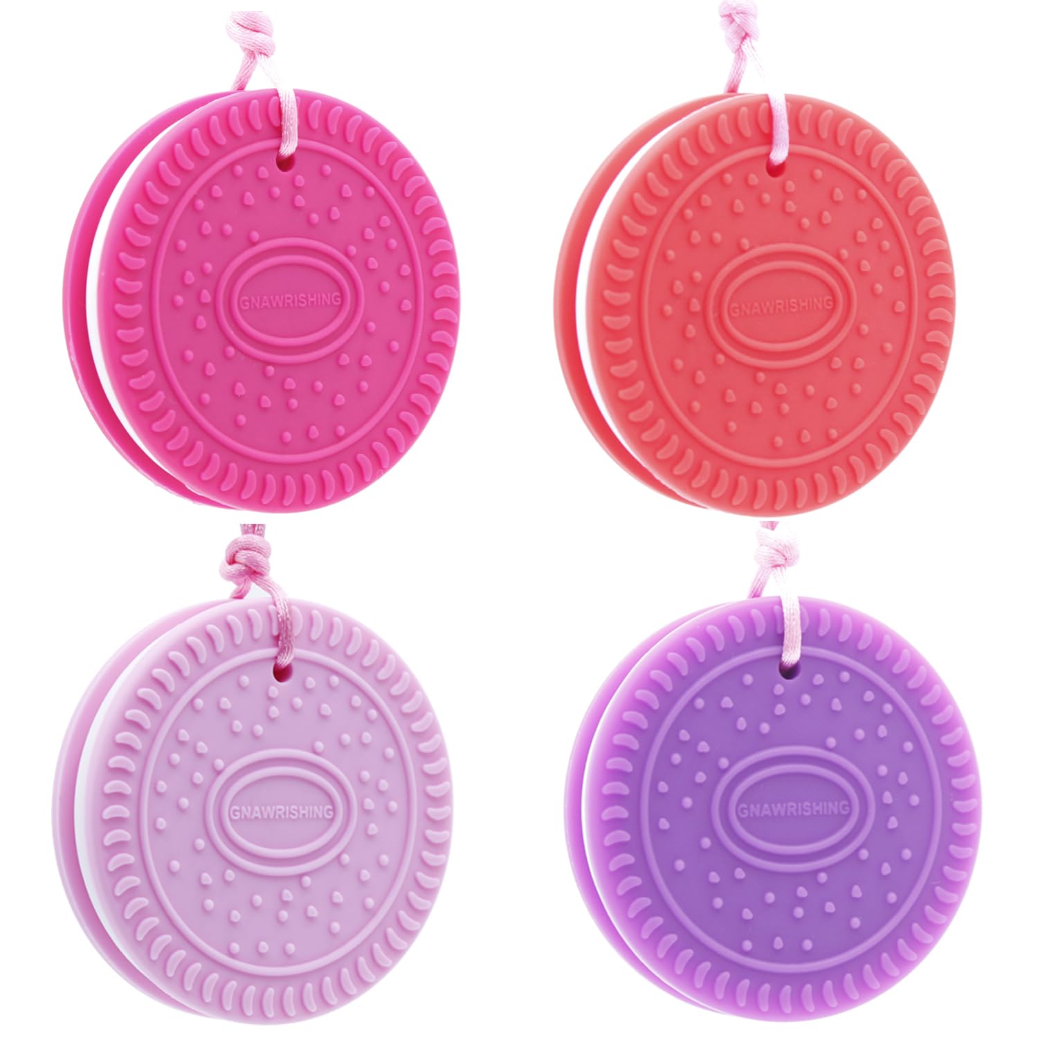 GNAWRISHINGSensory Chew Necklace for Girls, 4-Pieces-Biscuits Chew Necklaces for Kids with Autism, ADHD, SPD, Chewing, Oral Motor