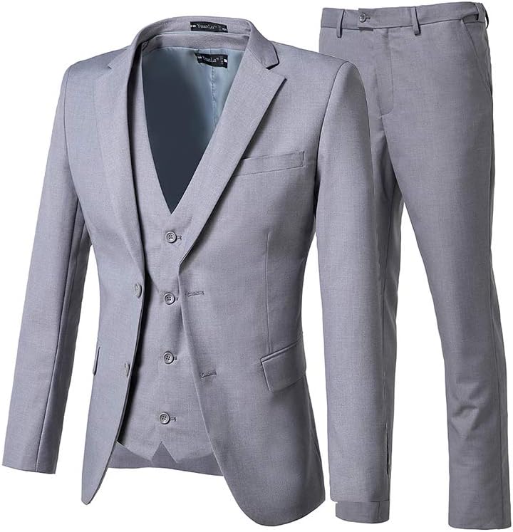 Yanlu Grey Men Suits Business Formal Suits Blazer Vest Pant Groom Suit 3 Pieces Notch Lapel New Tuxedos-4236