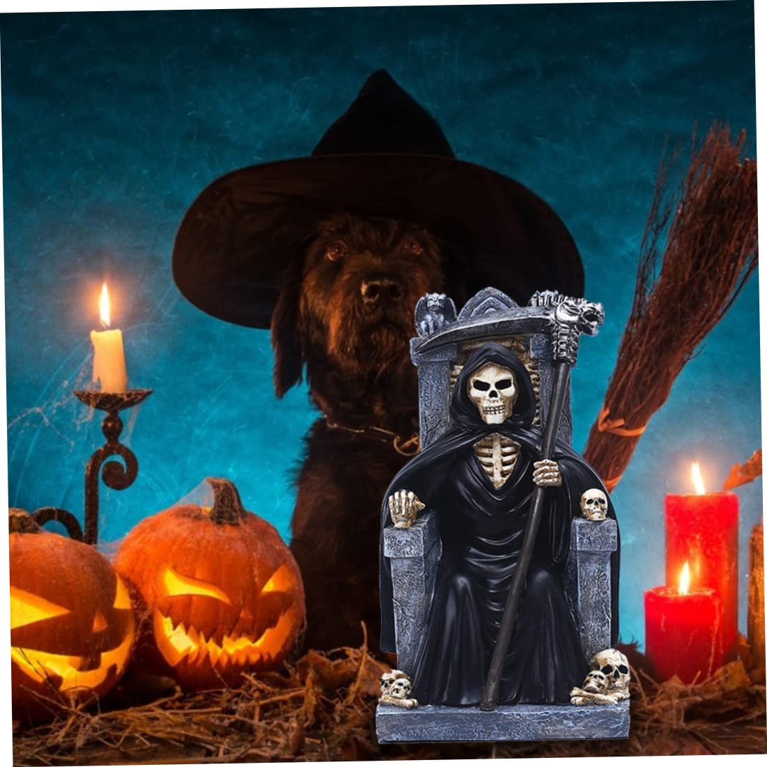Statue De Squelette De Faucheuse, Statue De Faucheuse Gothique D'Halloween, Figurine De Squelette D'Halloween Tenant Une Croix, Faucheuse De Squelette Avec Cape, Décoration De Bureau(A