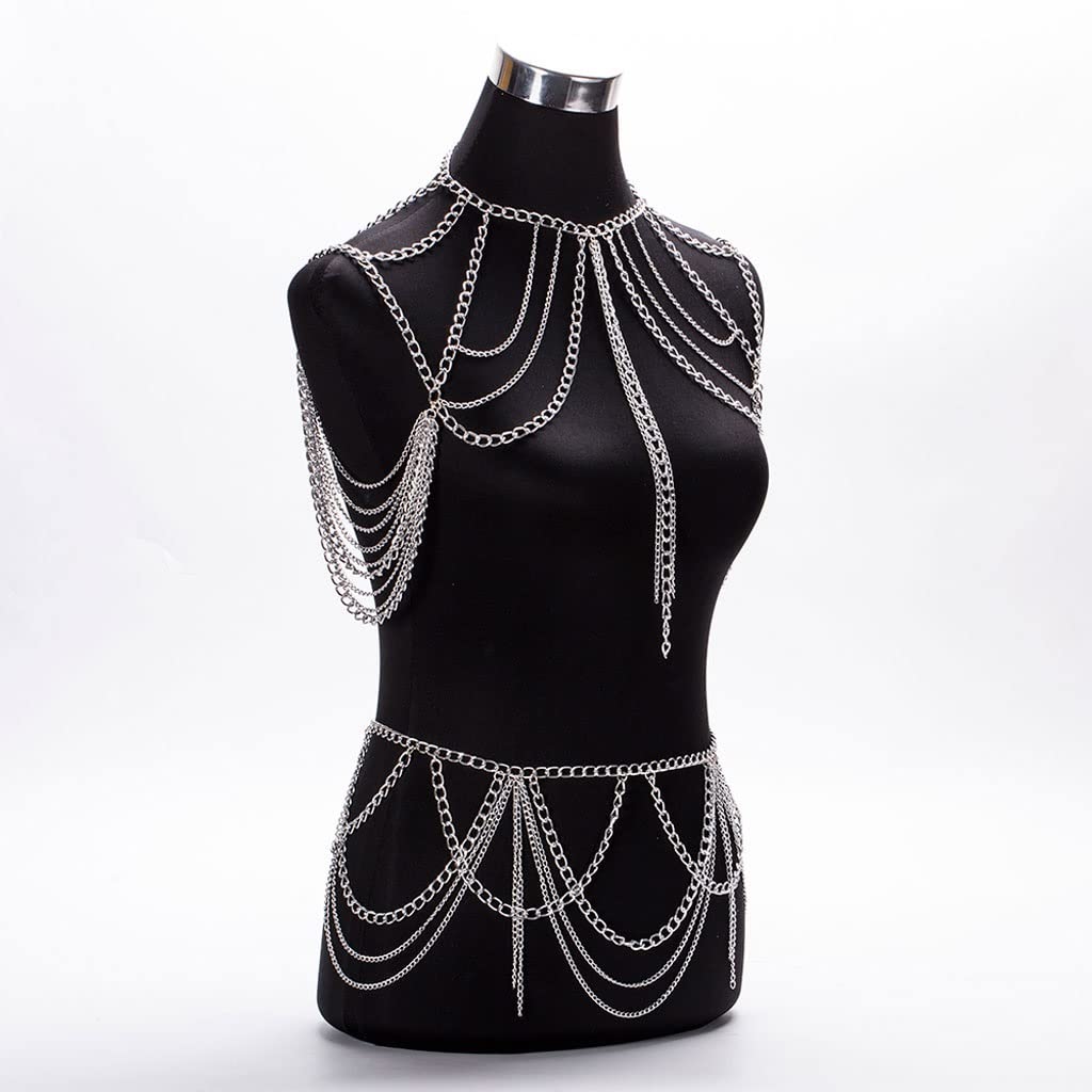 RWRAPS Mujeres Metal Cuerpo Cadena Joyería Hombro Cintura Accesorios Multicapa Borla Cuerpo Cadenas Collar (Color : D, Tamaño : como se Muestra) (D como se Muestra)