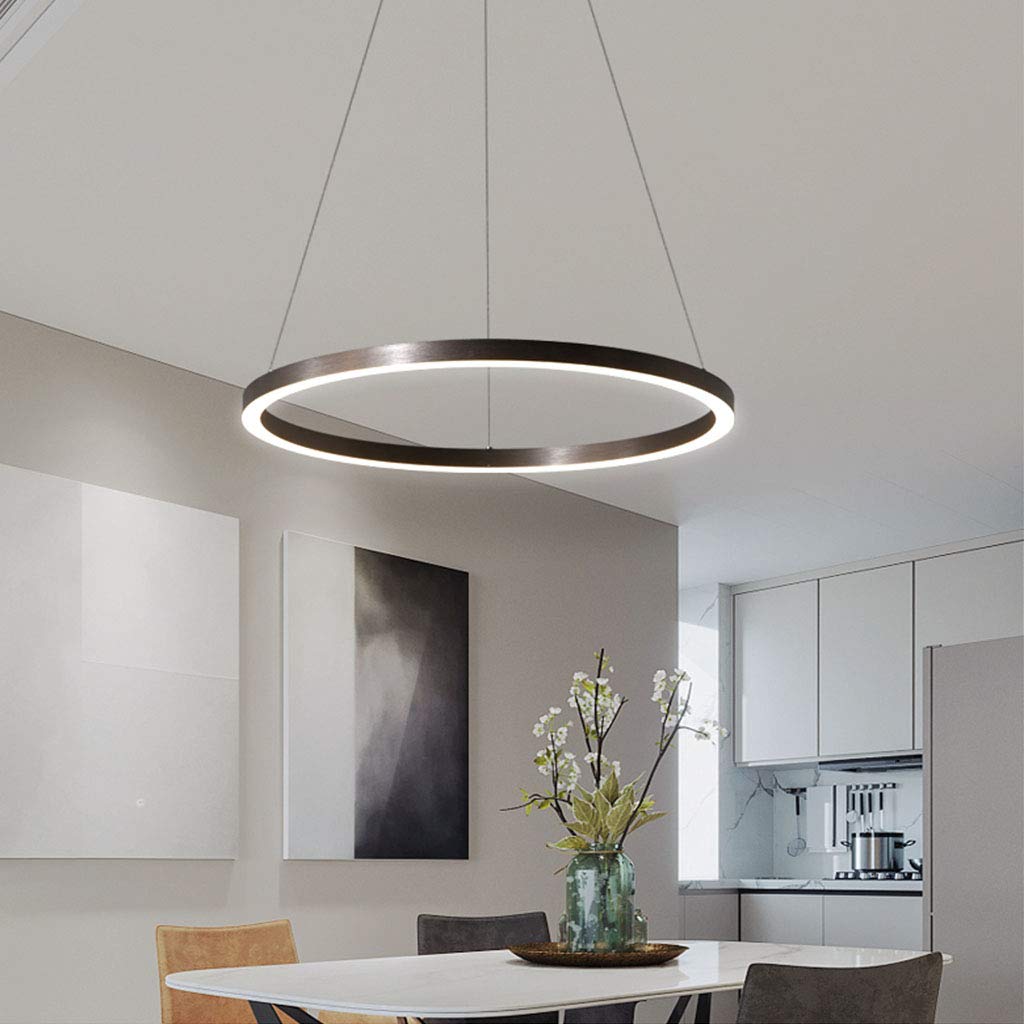 LED Pendant Light Living Room Lamp Chandelier Dimmable with Remote Control Pendant Lights Modern Dining Table Lamps Aluminum Round Acrylic Lighting Ceiling Fixture,Black,1lap 40cm
