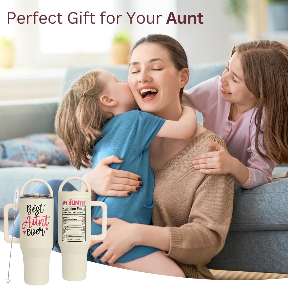 Christmas Gift for Aunt - 40 oz Tumbler with Handles & Straw Lid, Insulated Travel Coffee Mug, Leak Proof Tumbler, Best Aunt Ever Stainless Steel Cup with Cleaner Birthday Gifts for Women - Image 7