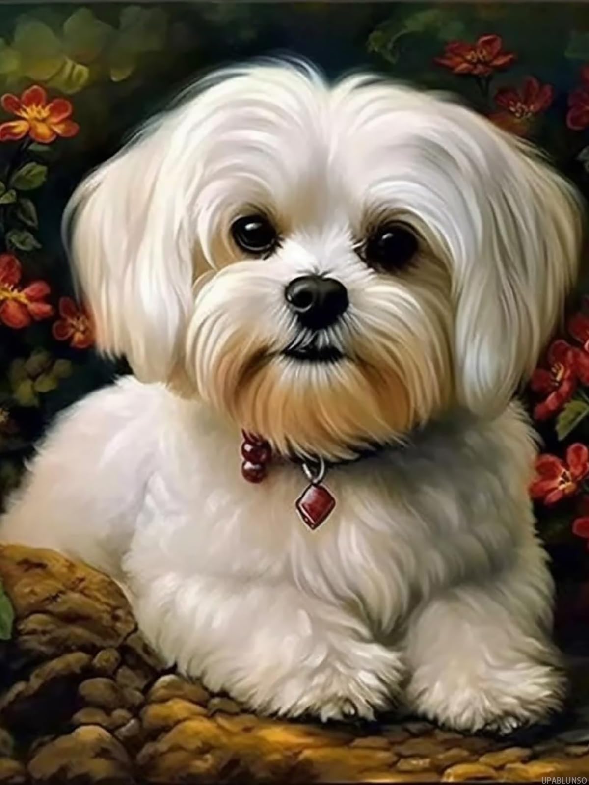 UPABLUNSO Maltese Dog 5D DIY Diamond Art Painting Kits Art with Diamond Beads Full Range Round Drill Color Shiny Beads Diamond Gem Art for Home Decor
