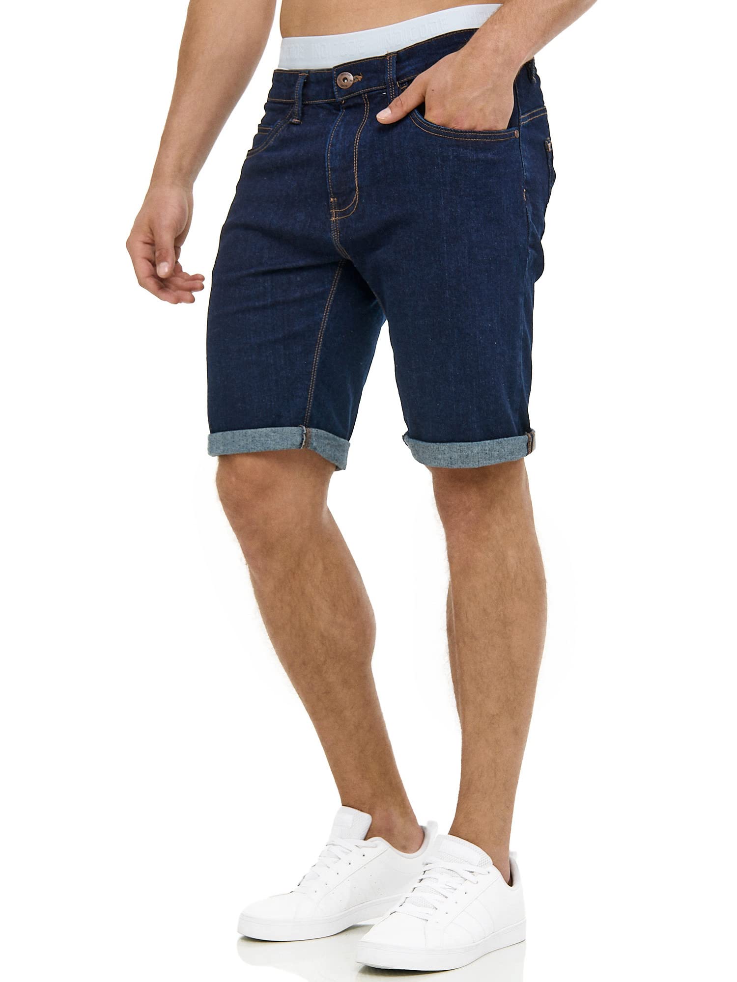Indicode Hombres Caden Jeans Shorts | Pantalones Cortos Vaqueros con 5 Bolsillos