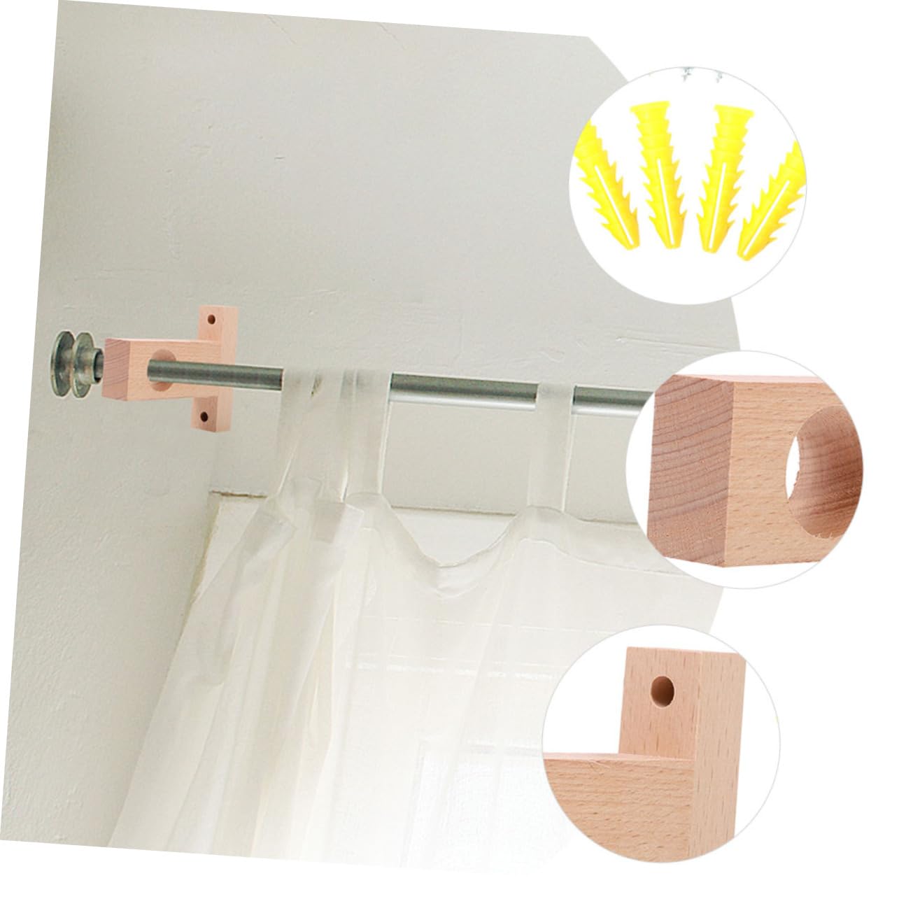 Mobestech 4pezzi Supporti in Legno per Bastoni per Tende Interni Semplici e Resistenti Porta Bastone da Parete per Decorazioni Moderne Facili da Installare e Sicuri