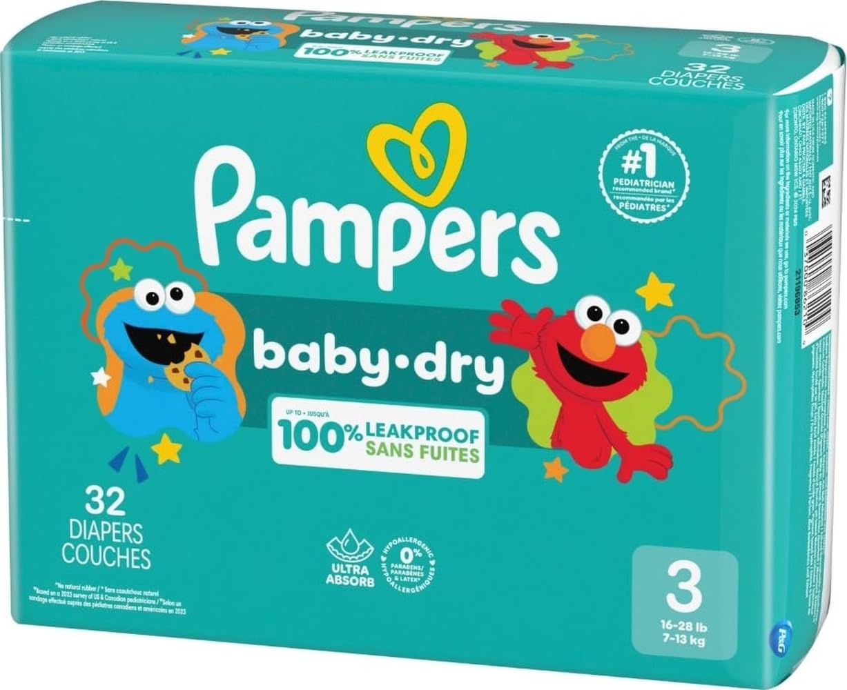 Pampers Diapers - Baby Dry - Size 3, 32 Count, Absorbent Disposable Infant Diaper (Packaging May Vary)