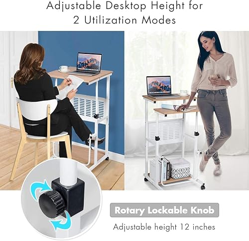 Miniatura 6 de LDAILY LUARANE - Escritorio de pie con ruedas, altura ajustable, escritorio de oficina en casa con 4 ruedas y reposapiés, ideal para dormitorio,