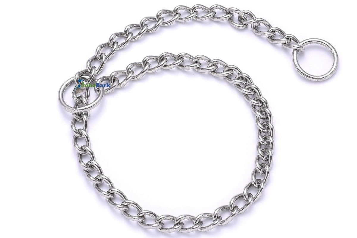 BohoBark Chrome Plated Training Choke Chain Collars for Dogs (Grind) - Collar /2cm Thick with 2 Metal End Circles for Dog Tags (Silver Chock Chain, 12 no 24 inch Chain) (B0CGDB5LQK) Amazon Price History, Amazon Price Tracker