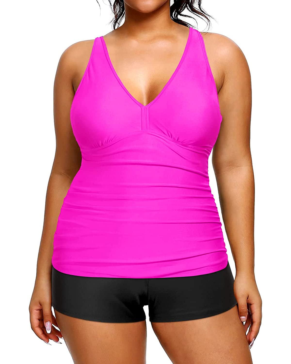 Yonique Womens Plus Size Swimsuits with Shorts Tummy Control Tankini Two Piece Bathing Suits Athletic Swimwear