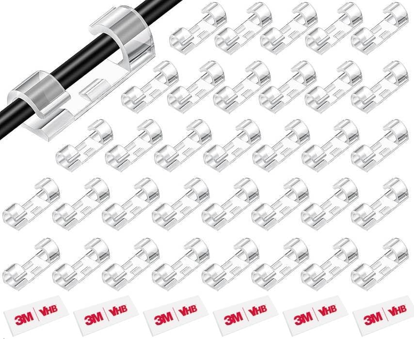 moxware adhesive cable clips, upgraded wall wire clips for cable management, strong cord clips wire holders for wall, under desk, diwali lights clips, car, electric wires hooks (clear) (pack of 60)