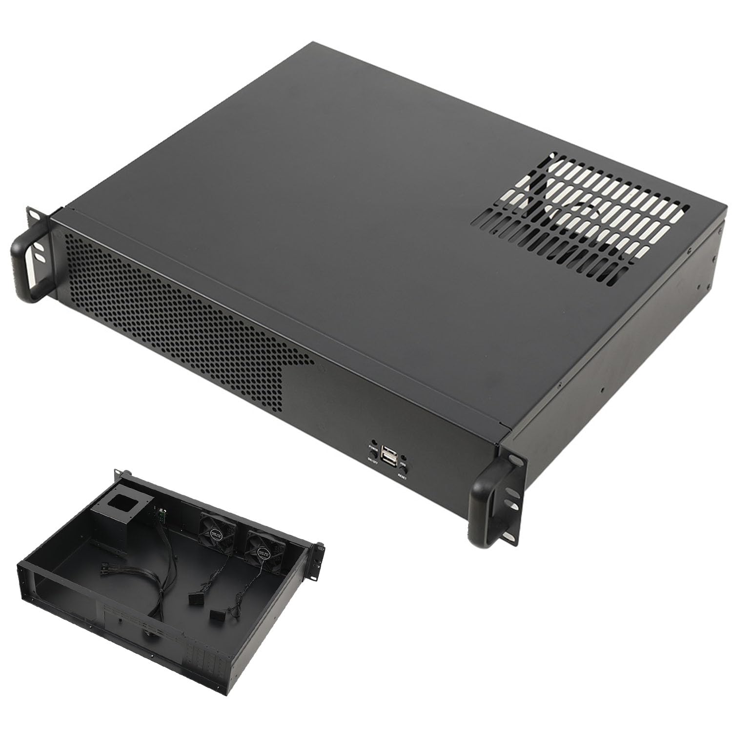 Scatola Rack 2U 14″ Custodia per Server, Chassis Rackmount Rack Case per 3 x 3,5" HDD, 1 SSD da 2,5", Supporta Schede Madri Mini ITX e Micro ATX, Nero