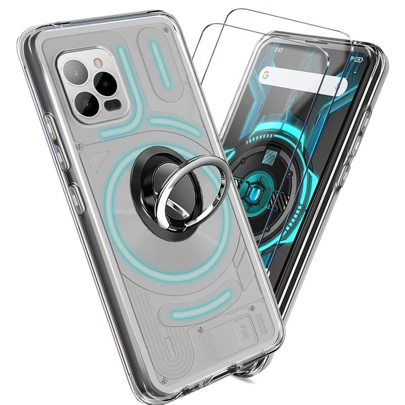 HuiYouMY [4 in 1] per CUBOT P80 Cover + 2Pcs Vetro Temperato - Custodia in Silicone TPU - Black Case Protezione Cellulare Trasparente Bumper 9H Pellicola Protettiva+ Finger Ring Phone Holder