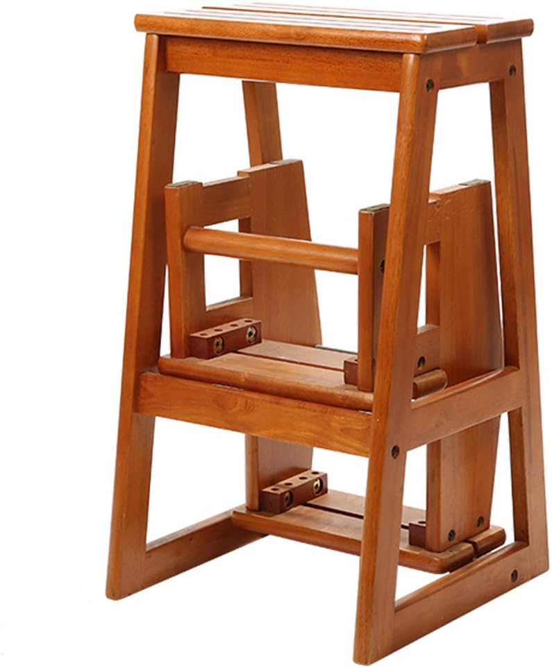 Kitchen High Stool Bench,Attic Office Stair Stool Chair,Foldable 3 Step Wood Ladder with Tread Safety Non-Slip,Home Garden Tool,Max Load 150kg