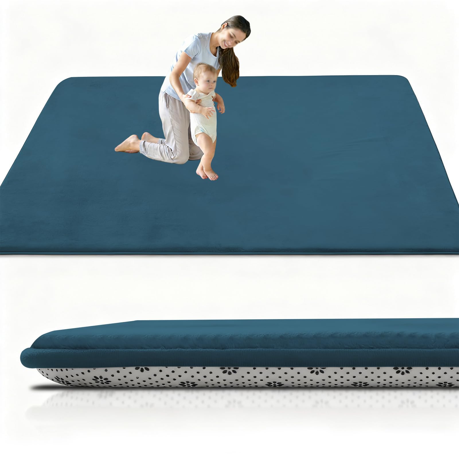 RxueSug Large Foldable Baby Play Mat 3cm 120 x 180 cm Sky Blue, Extra Thick Non-Slip Foam Mat for Babies & Toddlers, Padded Tummy Time & Crawl Mat, Waterproof, Easy Clean