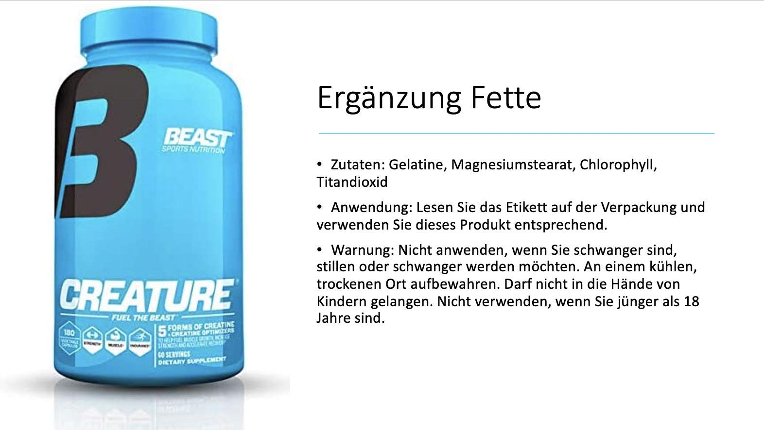 Beast Sports Nutrition – Creature Creatine Complex – Fuel Muscle Growth – Optimize Muscle Strength – Enhance Endurance – Boost Recovery – 5 Forms of Creatine Monohydrate – 60 Servings – 180 Capsules
