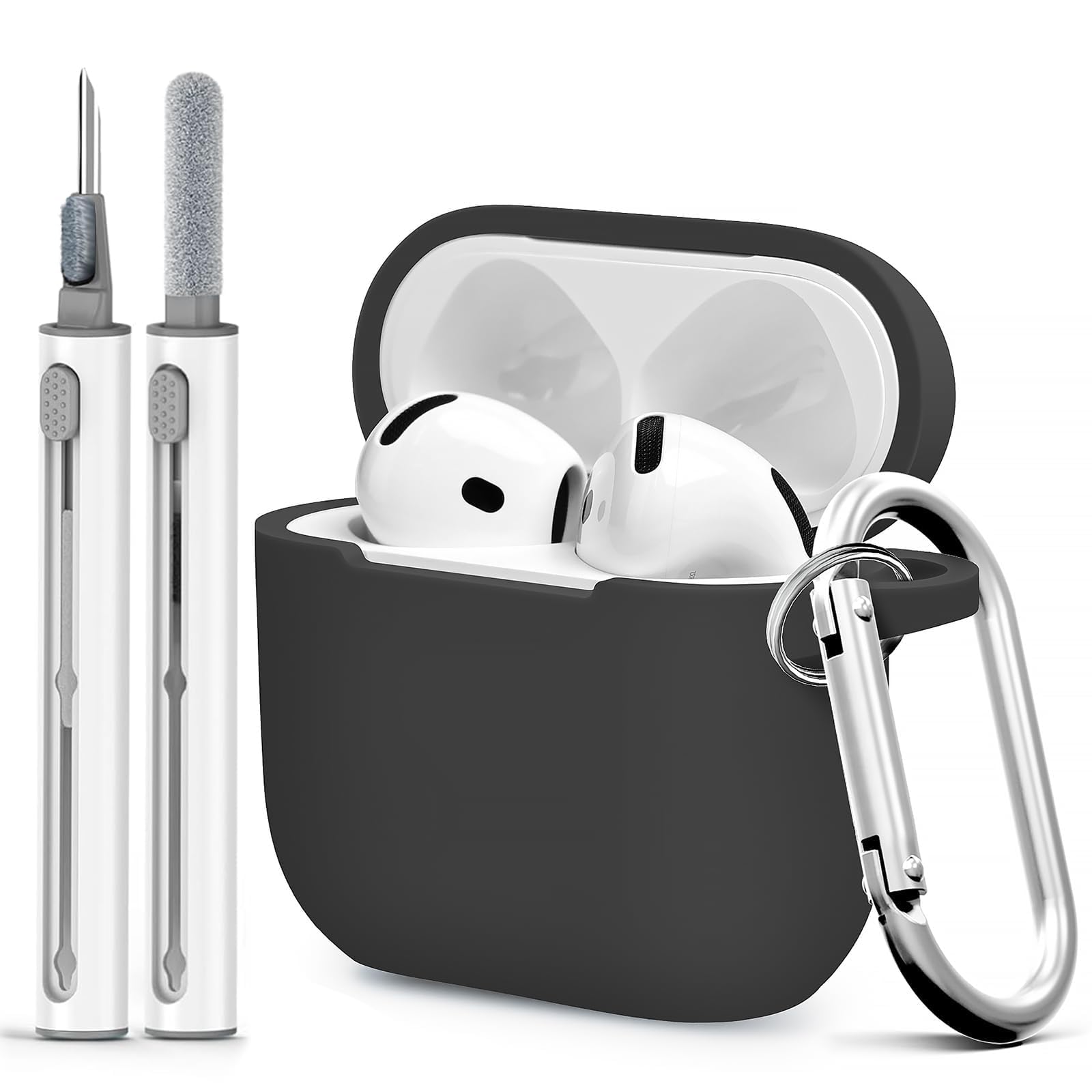 for AirPods 4th Case Cover, Soft Silicone Case with Cleaner Kit, Keychain, Full Protection for Men and Women, Compatible with AirPods 4th Generation (Black)