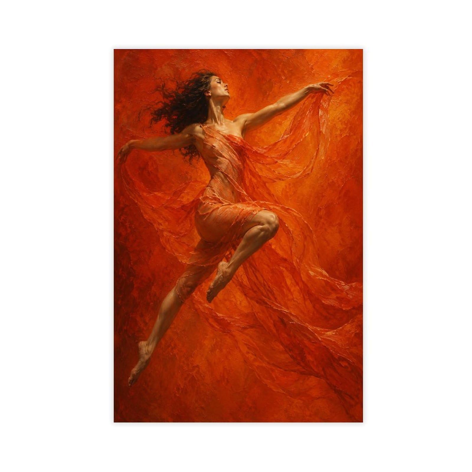 W7c8u2x3 Unframe-Style Orange Ballerina Leap Canvas Wall Art, Impressionist