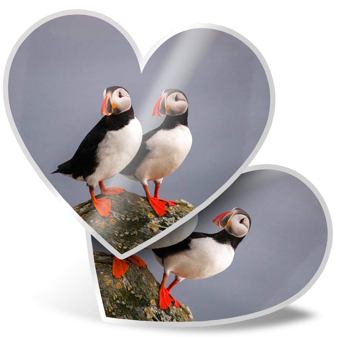 2 x Heart Stickers 7.5 cm - Puffin Couple Pelagic Sea Fun Decals for Laptops,Tablets,Luggage,Scrap Booking,Fridges, #14150