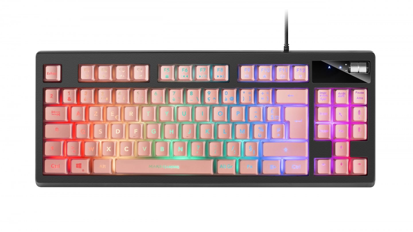 Clavier TKL portugais rose idéal pour optimiser un bureau de télétravail