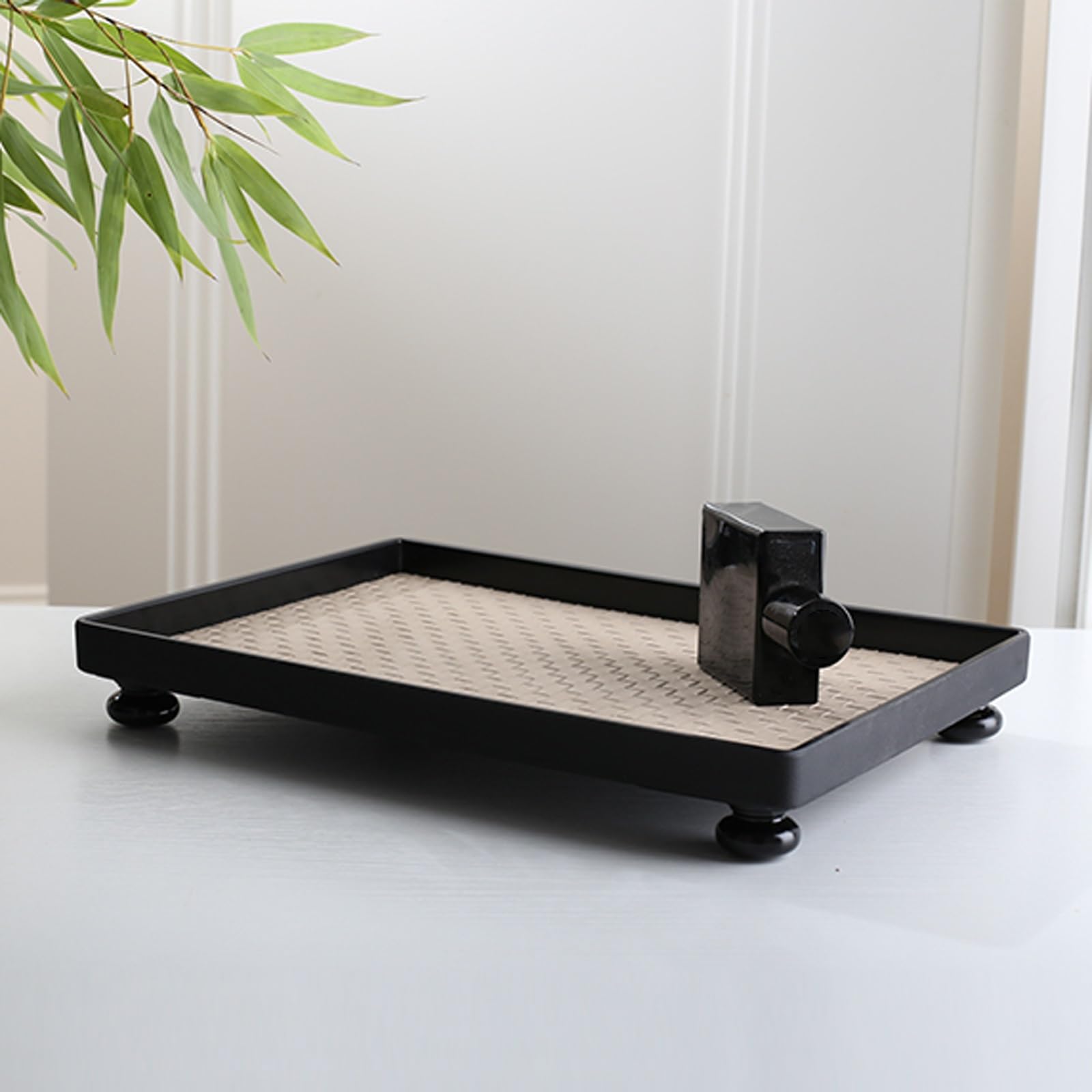 Bandejas Decorativas para Mesa de Café, Bandeja Madera, Hecha de Plástico, Resistente, Robusta y Duradera, Ideal para Cafeterías y Baños(Beige,25x35x4CM/10x14x1.5IN)