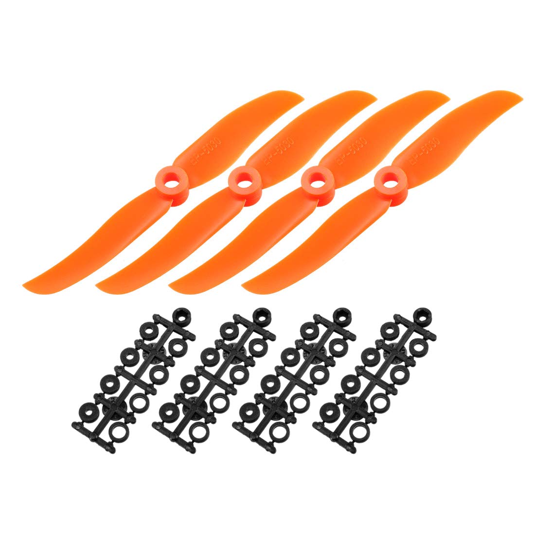 uxcell RC Propellers CW 5030 5x3 Inch 2-Vane Fixed-Wing for Airplane, Nylon Orange 4pcs with Adapter Rings