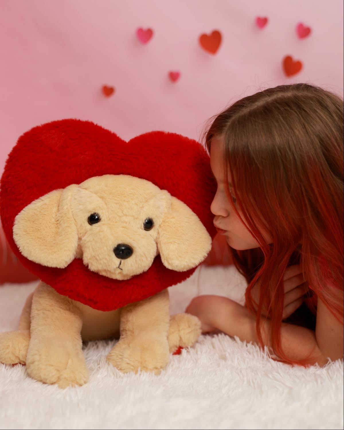 MaoGoLan Valentines Lab Plush with Heart-Shaped Hood,Adorable and Cuddly Labrador Dog Stuffed Animal,13.8" Loving Heart Puppy Plushie Gift for Valentines Day,Christmas,Anniversary,Long Distance
