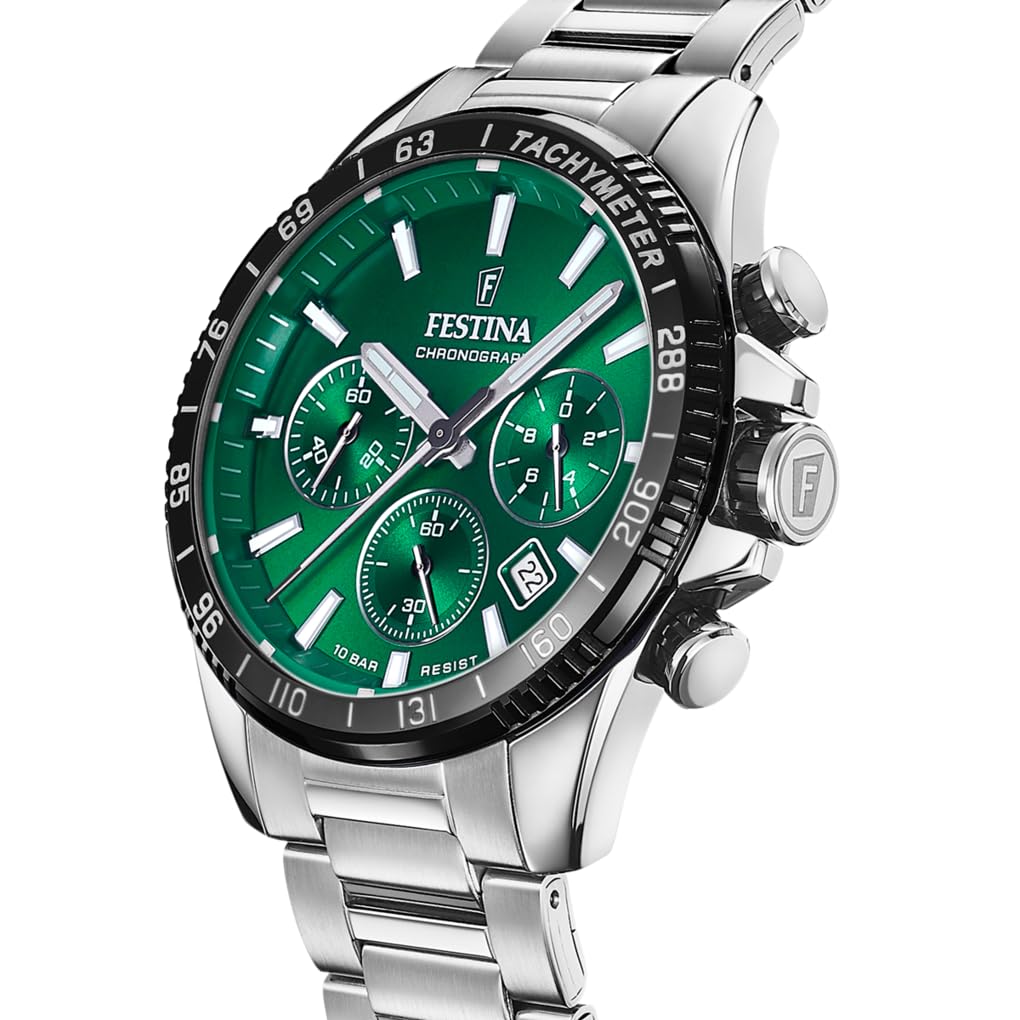 Festina Analoge Herrenuhr aus Edelstahl 316L, Quarzuhrwerk, Chronograph, Kalender, hochfestes Mineralglas, wasserdicht 10 ATM F20560, Timeless Chronograph