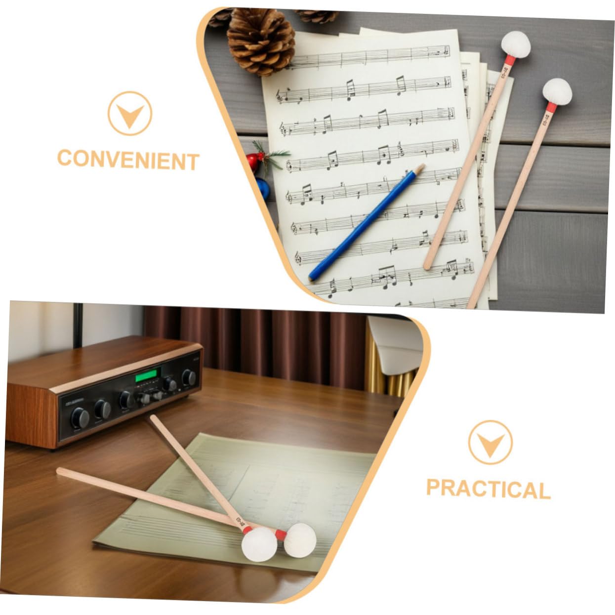 BESPORTBLE 4 Pièces Set de Maillets de Timbale à Tête Feutre Blanche Manche Bois Maillets Percussion pour Orchestre et Studio Finition Rouge Distinctive