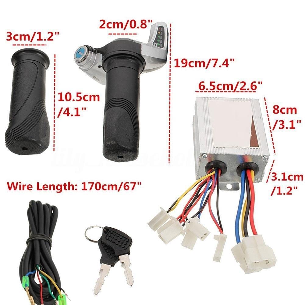 Controleur Trottinette Electrique,Controleur Brush 24V 500W Moteur Brossé Contrôleur Throttle Twist Grip for Vélo Électrique Vélo Throttle Grips Standard 7/8 Pouces Guidons