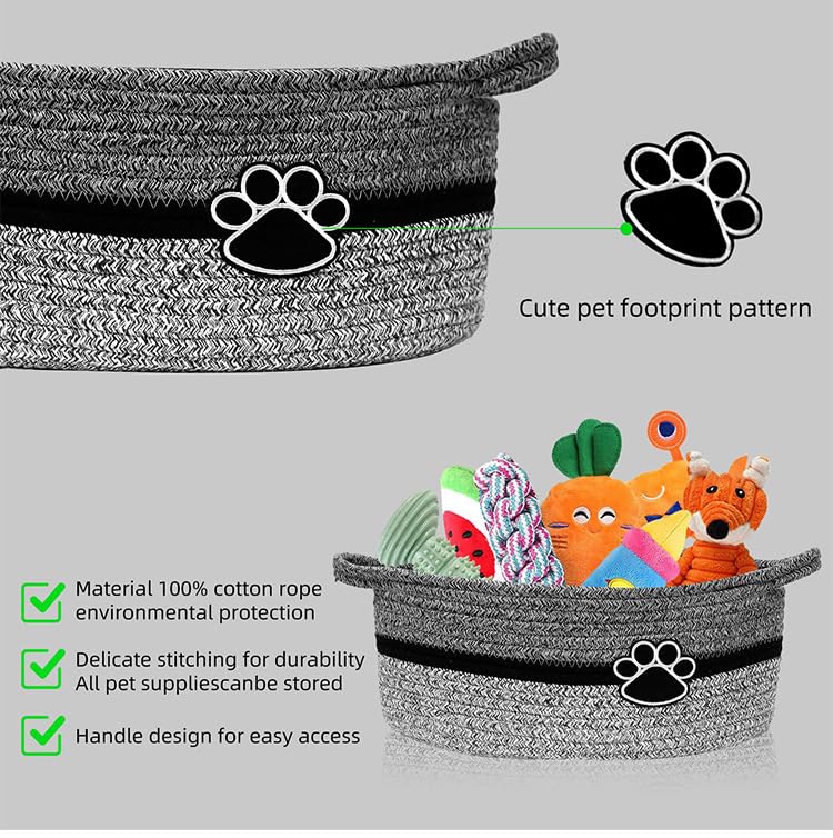 Image of Dog toy basket, used for organizing rope storage, with handle, cute cotton parenting gift dog toy box storage box (Dark coffee beige)