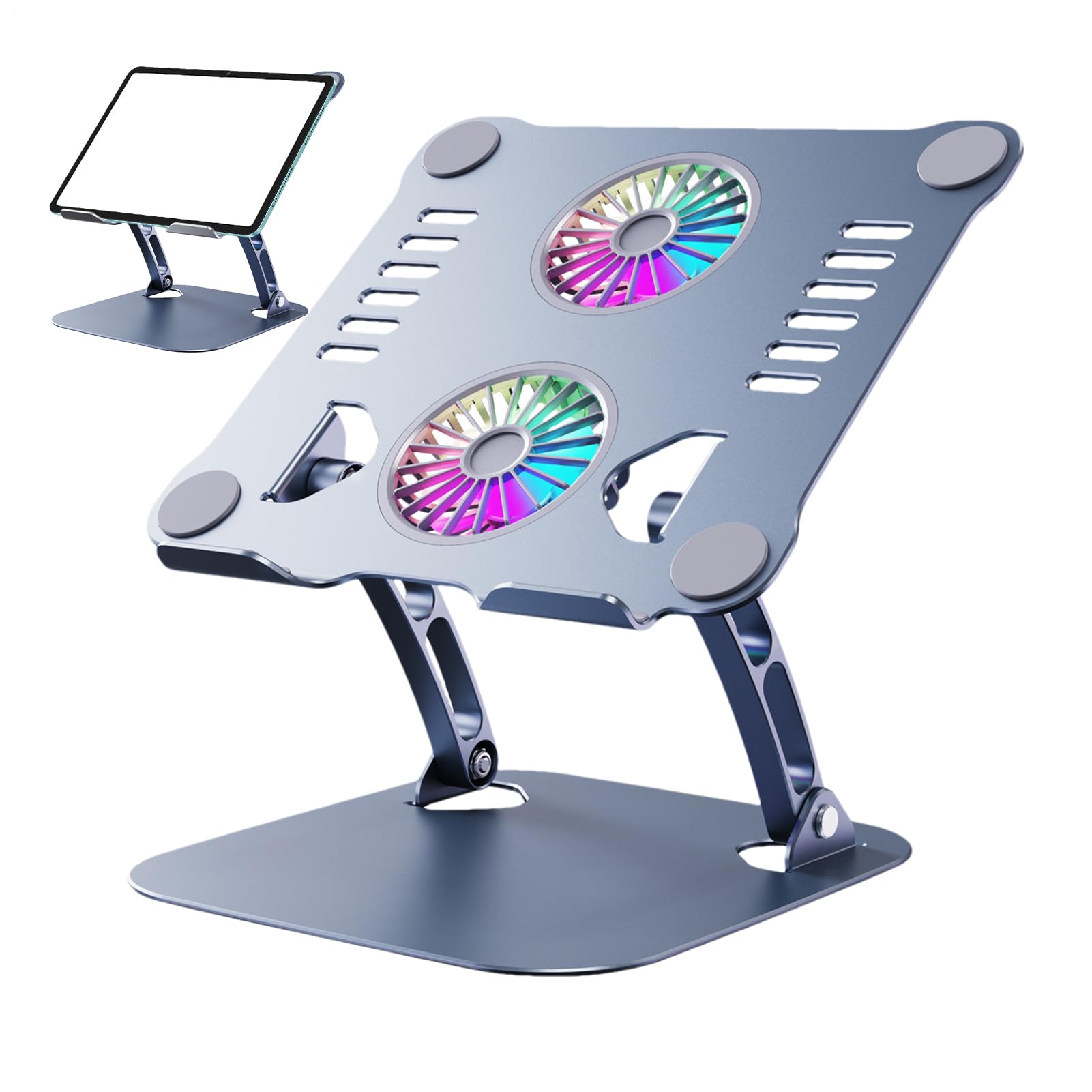 Wentylator stoj?cy laptopa, regulowana podk?adka ?odz?ca | sk?adana ergonomiczna podpórka, metalowa wentylowana podpórka do zapobiegania przegrzaniu, podró? do domu i do u?ytku w ?ó?ku