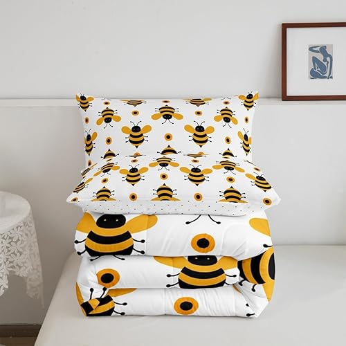 Miniatura 7 de Erosebridal Juego de edredón de abeja amarilla, tamaño King, juego de edredón de abeja de abeja de dibujos animados Kawaii para niños y niñas, juego