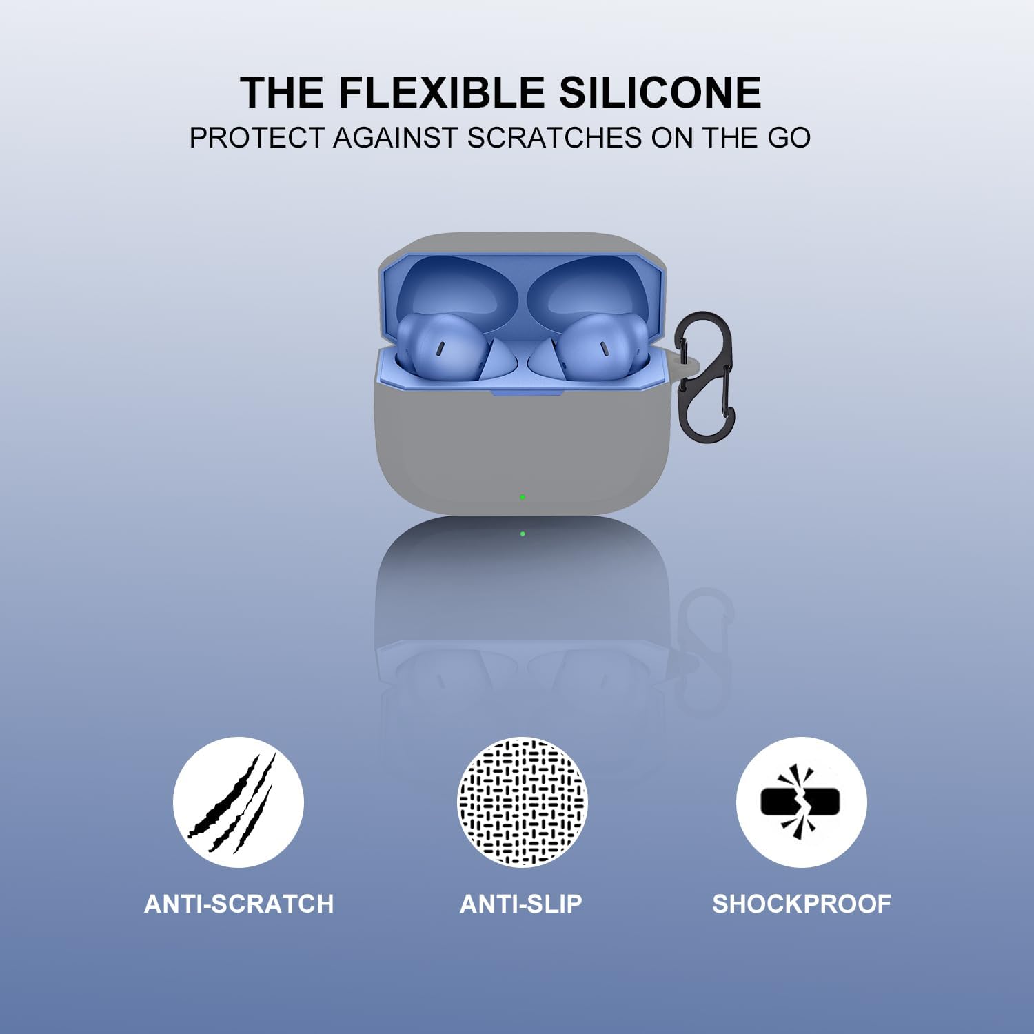 Prolet Silicone Earbuds Case Compatible with OnePlus Nord Buds 3R – Shockproof Dustproof Cover, 360° Full Protection, Anti-Scratch Soft TPU, Carabiner Hook (Grey) — Amazon image 3