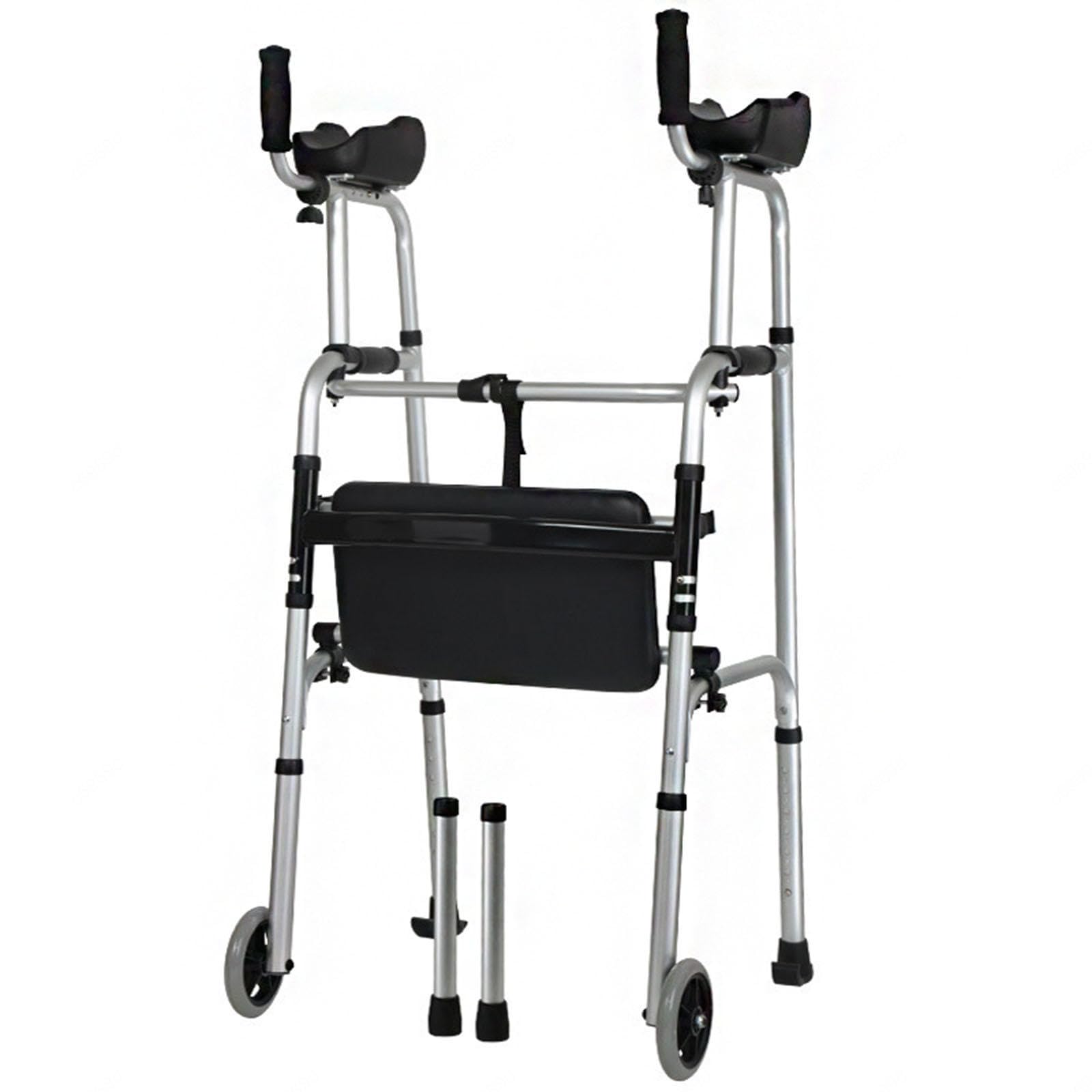 Deambulatore Pieghevole con Ruote Anteriori, Deambulatore Compatto con Ruote da 5'' e Braccioli Imbottiti Rimovibili, Altezza Regolabile, per Anziani, Disabili e Disabili