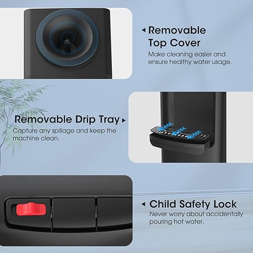 Miniatura 4 de Dispensador de agua caliente y fría, dispensador de enfriador de agua de carga superior para botellas de 3 o 5 galones, dispensador de agua de carga