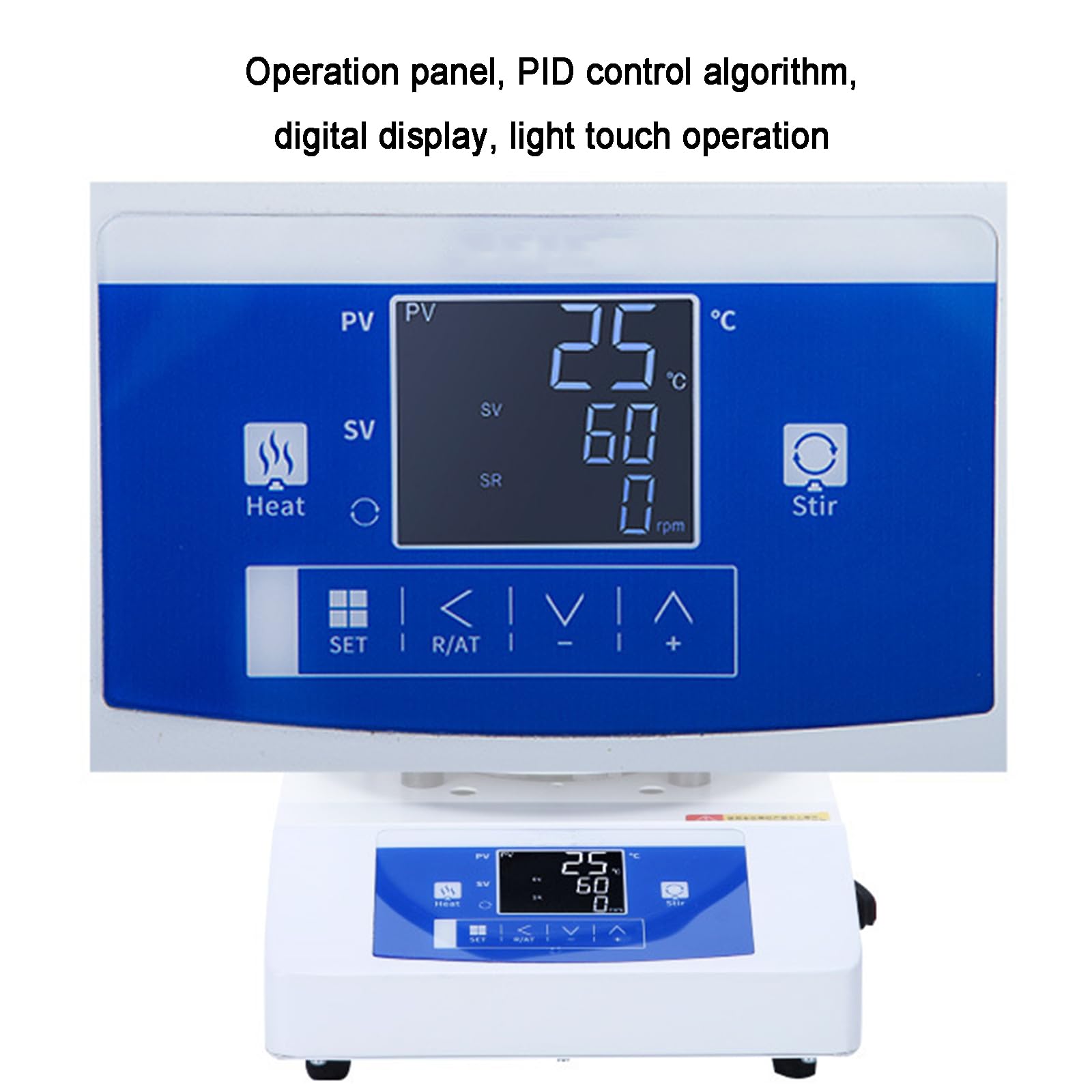 Olla térmica magnética con control de temperatura, pantalla LCD, velocidad 50-2000 RPM, capacidad de 2 litros, ideal para uso en laboratorio con matraces esféricos
