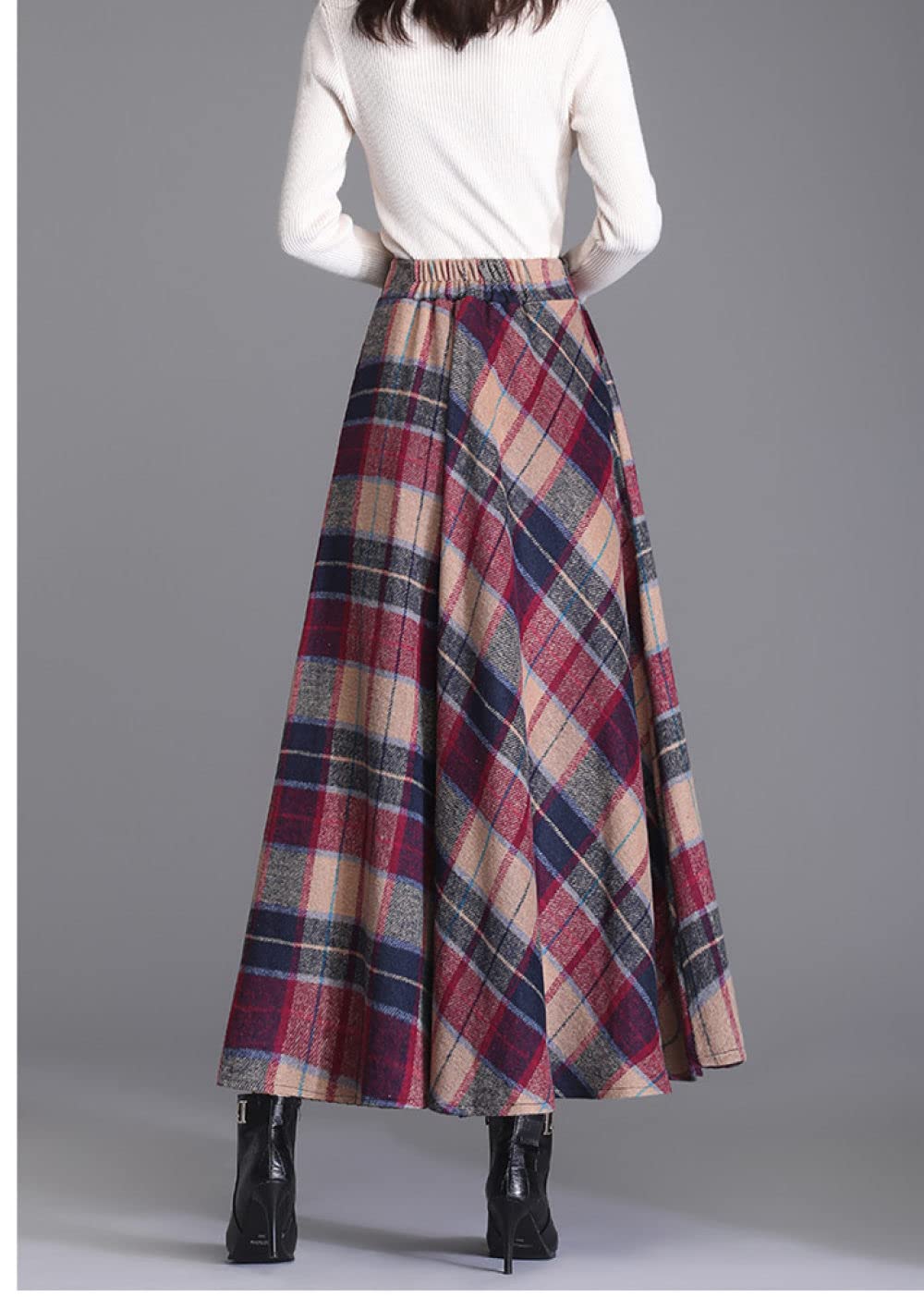 Gonne Lunghe Invernali, Gonne Invernali Vita Elasticizzata con Tasca Hit Color Rosso Kaki Gonna A Balze A Vita Alta Gonne Midi da Donna A Trapezio Gonna Ampia A Pendolo