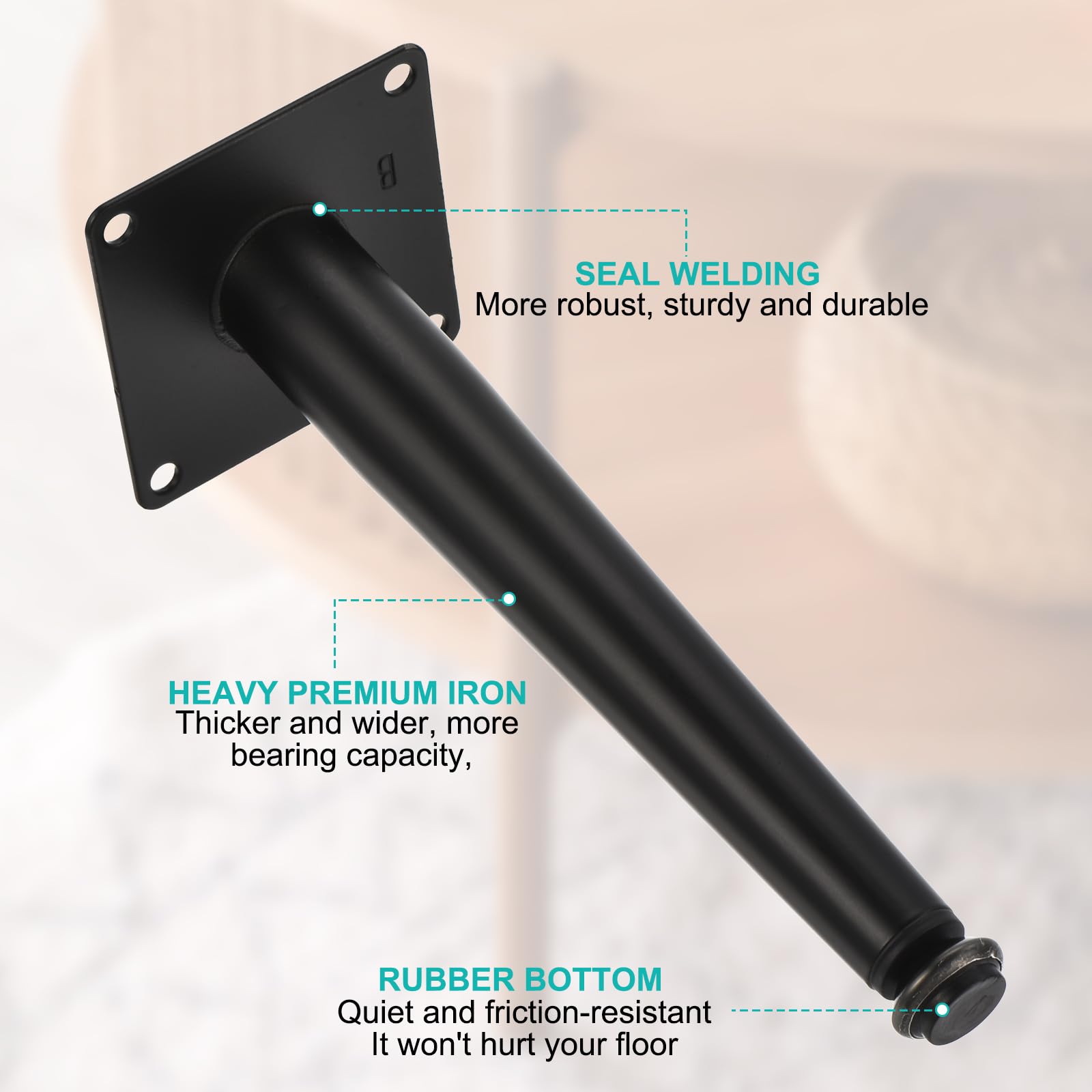 Uxcell 4PCS Metal Furniture Leg Replacement 8inch Couch Legs Cabinet Feet Black Modern Furniture Legs DIY Sofa Feet with Screws for Cupboard Table - Image 3
