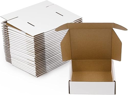 Miniatura 126 de Cajas de envío de 6 x 6 x 2 pulgadas, paquete de 25 cajas de cartón corrugado marrón para pequeñas empresas, embalaje y correo Marrón,Blanco