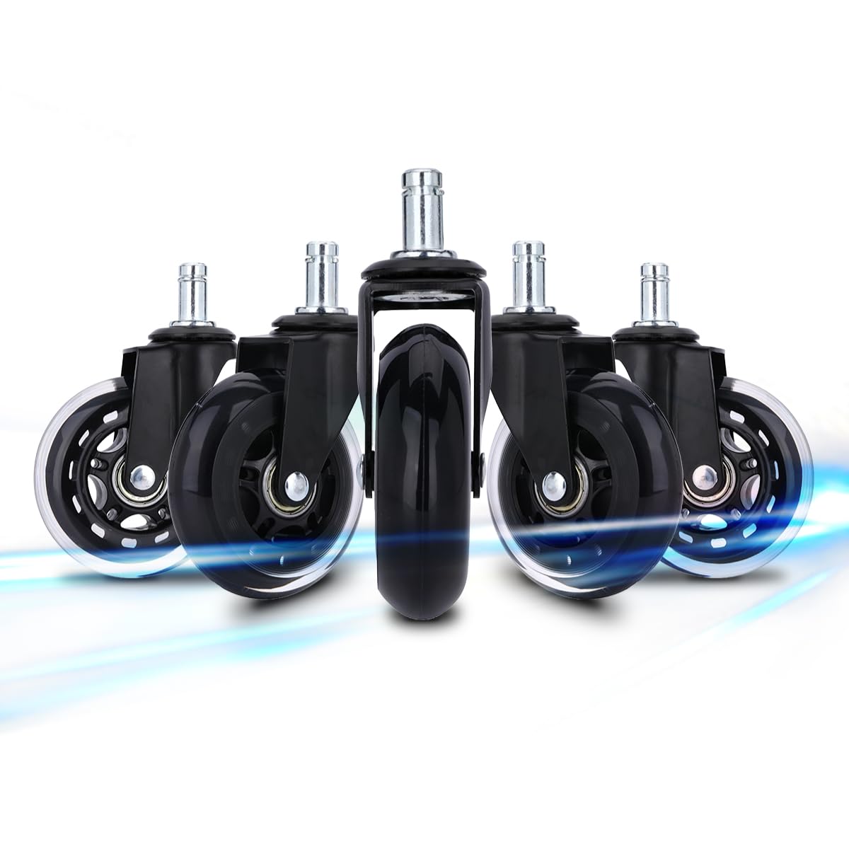 NK Wheels for Office Chairs 11 mm x 22 mm Black – Wheels for All Floors, Swivel Chairs, Non-Marking, Replacement Wheels, Max 250 kg