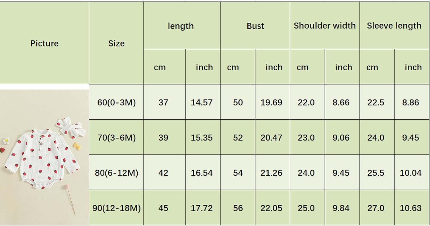 Infant Newborn Baby Girl Fall Winter Outfit Long Sleeve Romper Strawberry Print Bodysuit Cotton Linen Clothes - Image 9