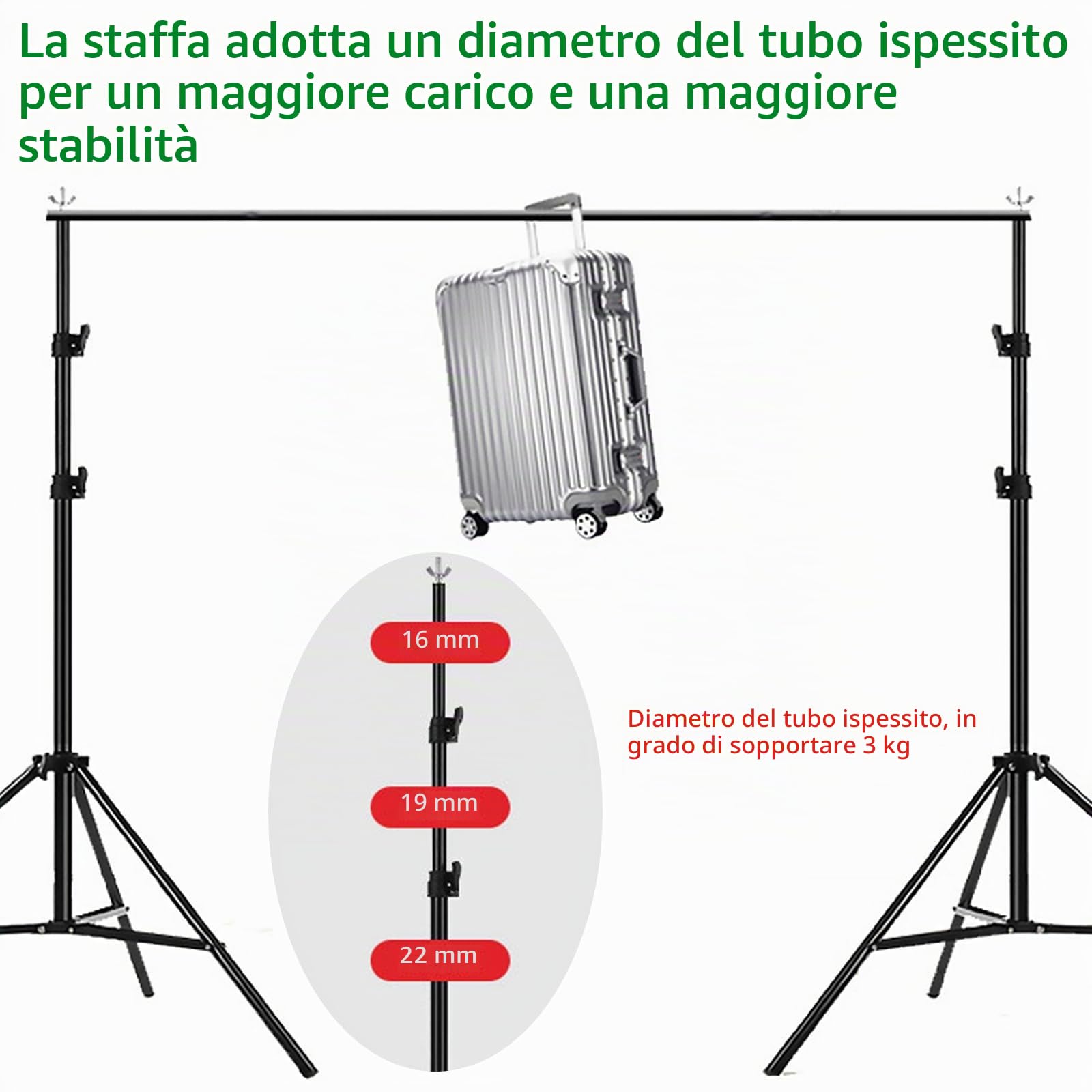 Green Screen con Supporto, Portatile Green Screen 3 x 3 m con Supporto per Sfondo Regolabile da 2,6 x 3 m e 4 Morsetti per Sfondo per Scattare Foto Streaming di Video di Gioco
