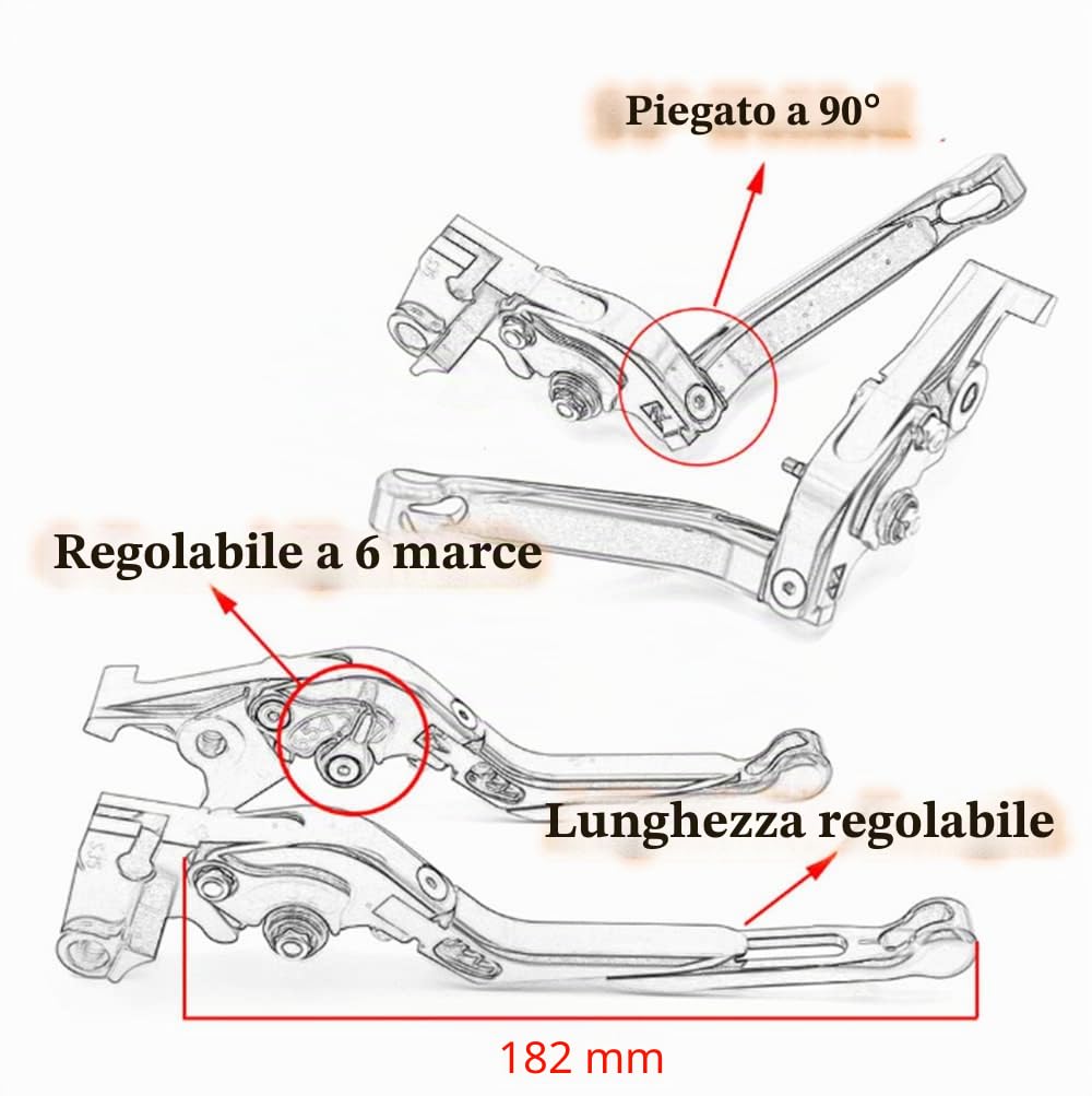 ESPEEDMTC per Ducati Monster 797 821/ Dark/Stripe 2017-2020 Modificato di CNC In Lega di alluminio 6 stadi Lunghezza Regolabile Pieghevole Leva di Frizione del Freno (Rosso)