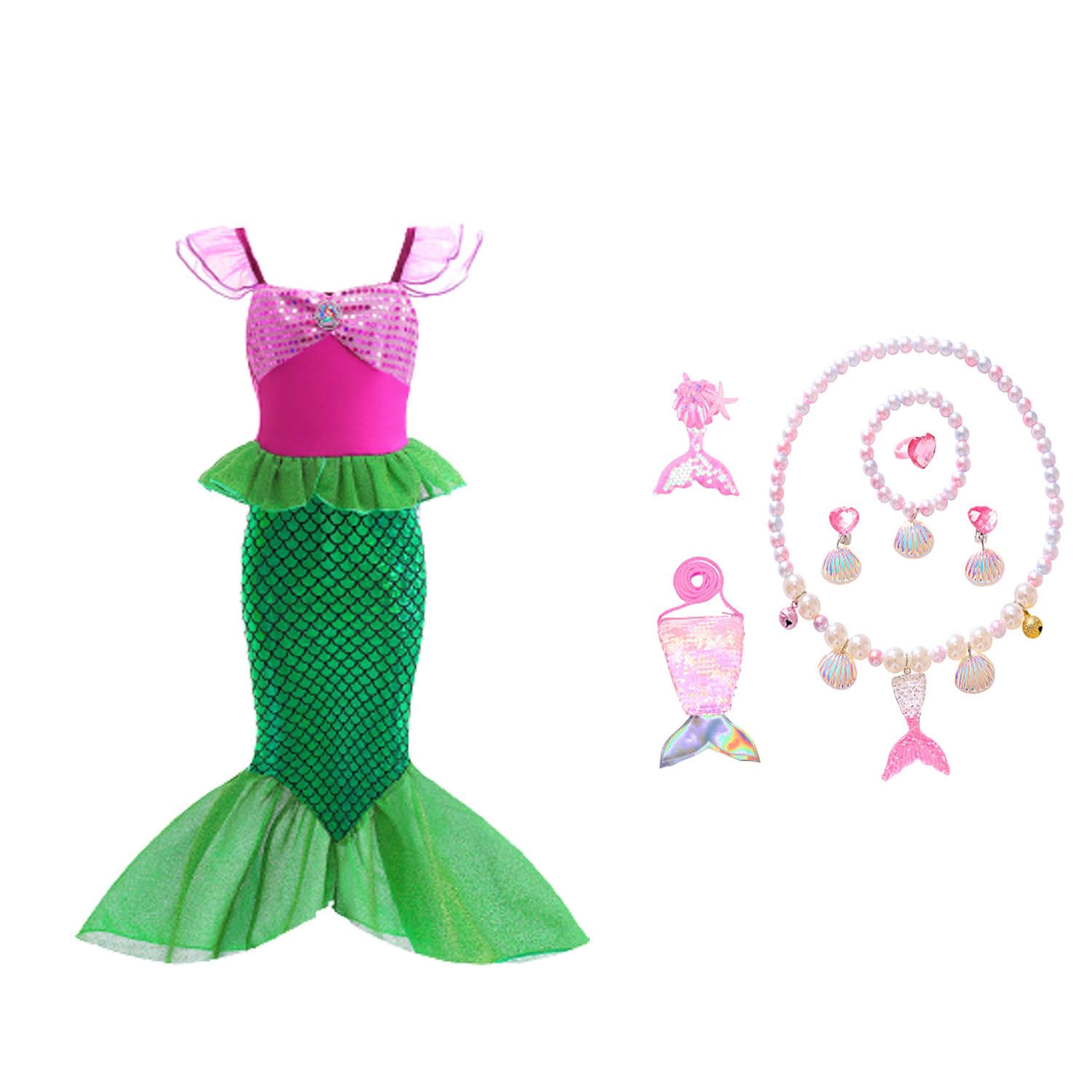 Jorunb Little Mermaid Dress for Toddler Girls Princess Costume - Dress Up Cosplay for Kids 3-7 Years Old - Birthday Party Mermaid Dress