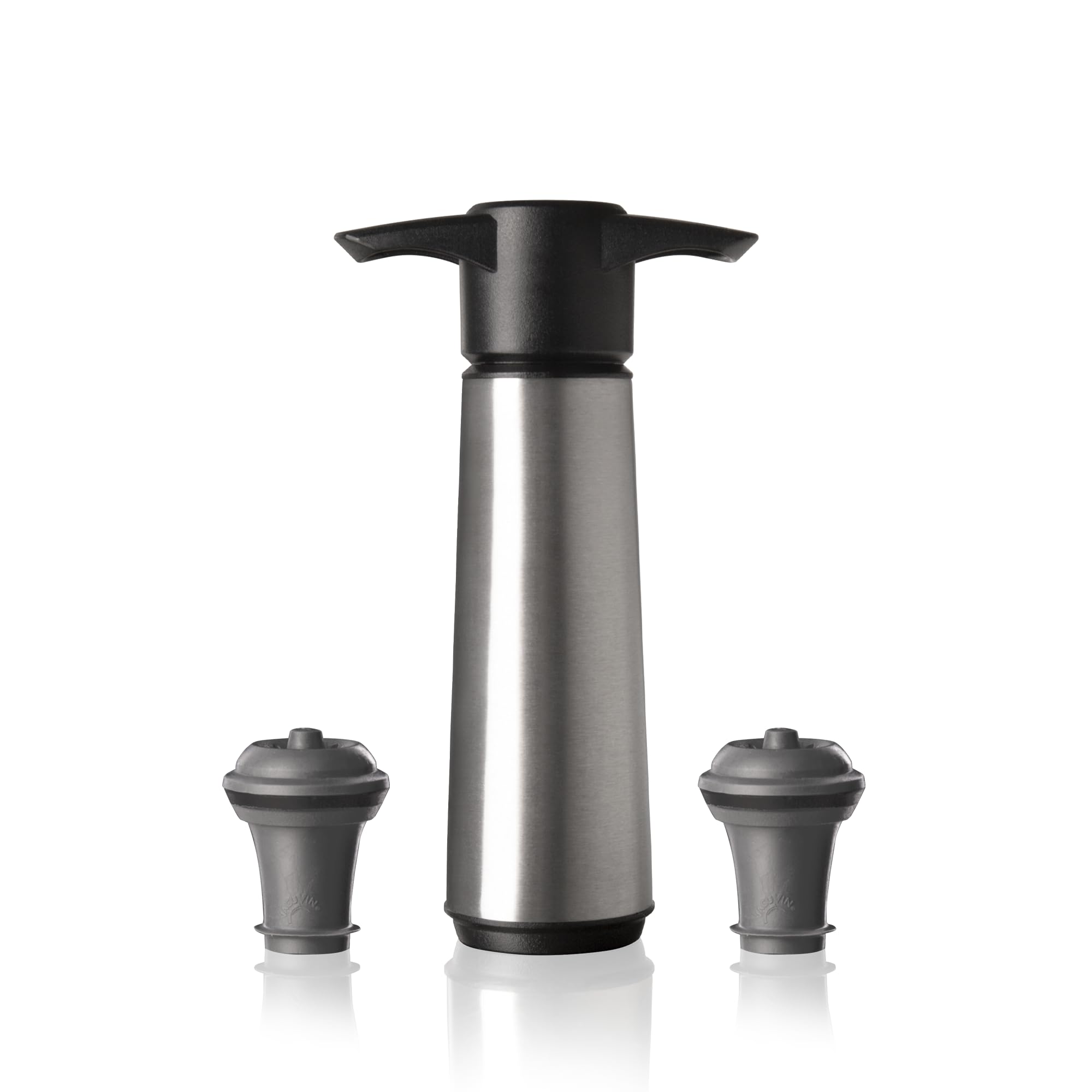 Vacu Vin Wine Saver Stainless Steel with 2 Vacuum Stoppers – Premium Wine Preserver Pump – Keeps Wine Fresh Longer – Manual Air Remover – Durable Design for Red & White Wine Bottles