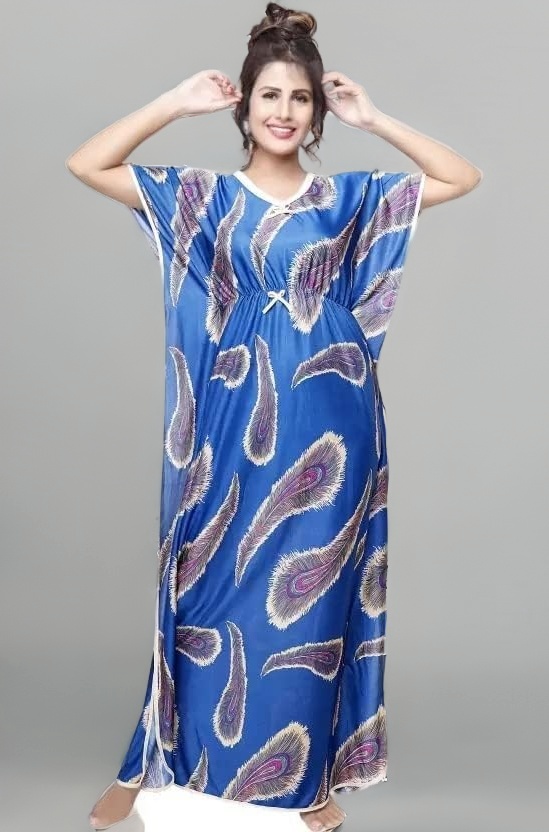 Women's Silk Geometric Print Maxi Nightgown