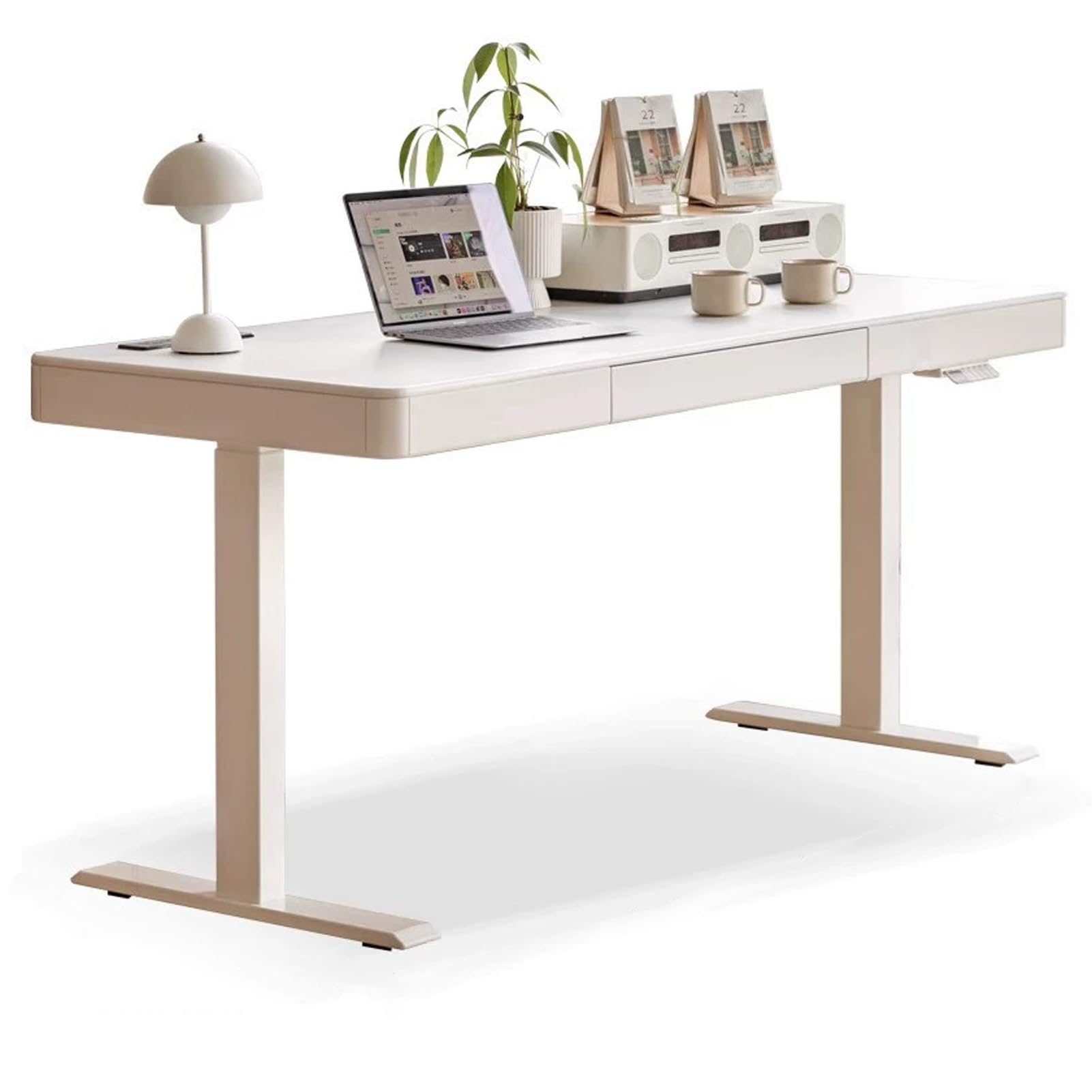 MYUYEE White Standing Desk, Adjustable Stand Up Desk With 2 Height Memory Buttons, Sit Stand Desk With Storage Drawers, For Home Office Computer Workstation,One Color,55.1In/140