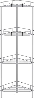 4 Tier Floor Standing Corner Shower Caddy Organizer Shelf with Hooks, Bathroom Shelves Stand Rack, Silver