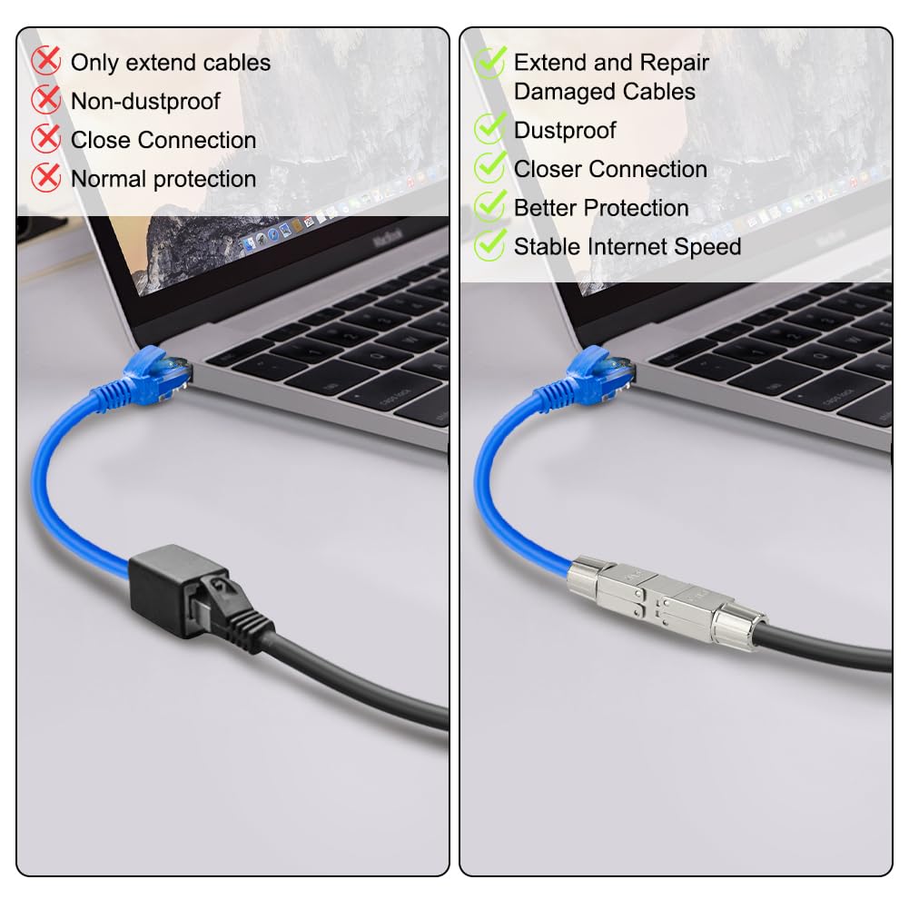 AXFEE 4-pak złączy RJ45, moduł przyłączeniowy łącznika Cat7, złącze Ethernet 8P8C, ekranowany przedłużacz sieciowy, adapter złącza LSA, modułowe złącze wtykowe do kabla Ethernet