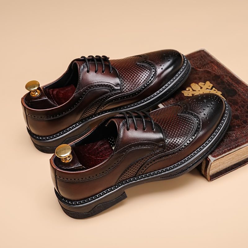 Men's Genuine Leather Lace-Up Vintage Oxfords Men Brogue Business Shoes Prom Wedding Business Office Dress Shoes3
